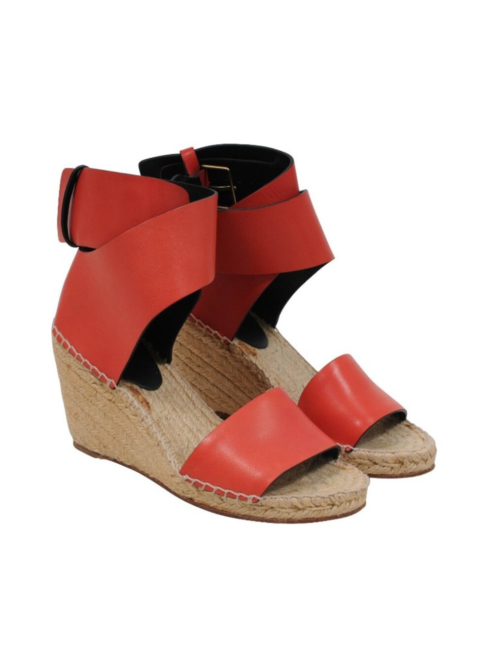 Celine Espadrille Sandals Size 37 US 7 Red Leather Wedge Heels Old Phoebe Philo